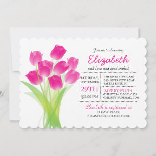 Invitación Moderna tipografía Tulipán rosa Ducha de novia