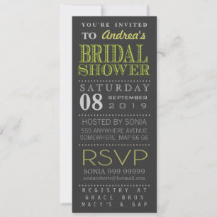 Invitación Moderna tipografía verde ducha de novia larga