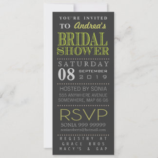 Invitación Moderna tipografía verde ducha de novia larga