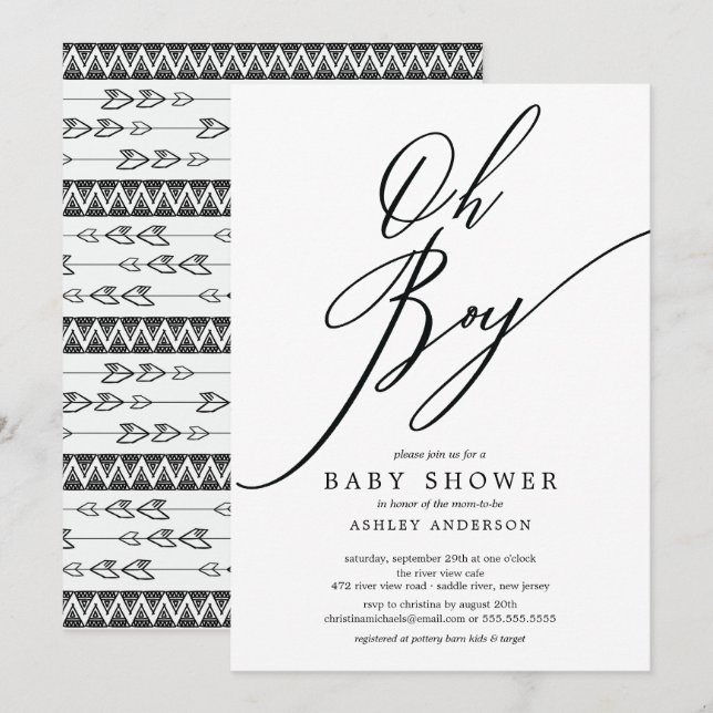 Invitación Moderna tribal Oh Boy Baby Shower (Anverso / Reverso)