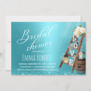 Invitación Moderna Turquesa Amor Madera Ladder Bridal Shower