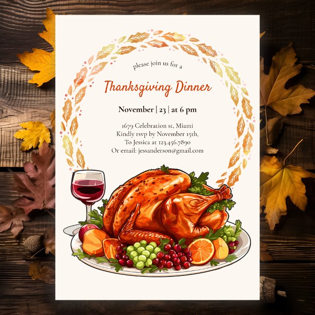 Invitación Moderna Turquía otoño acuarela Día de Acción de Gr (Subido por el creador)