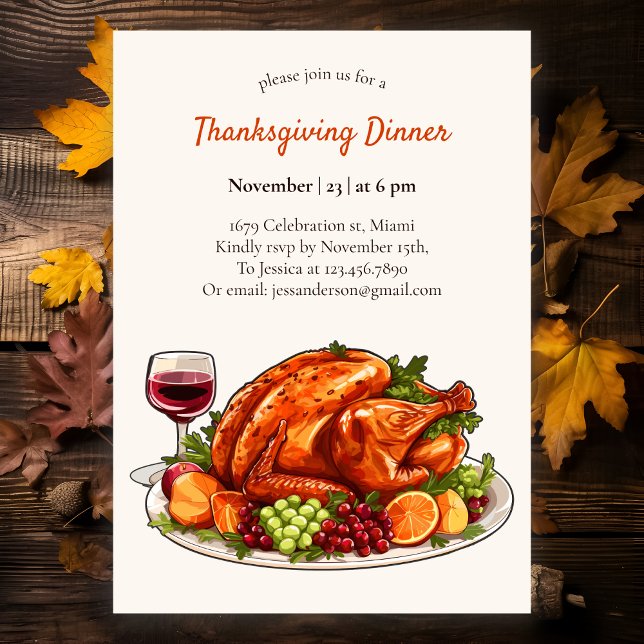 Invitación Moderna Turquía otoño acuarela Día de Acción de Gr (Subido por el creador)