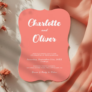 Invitación Moderna Unión de Coral Script Decoración de Boda