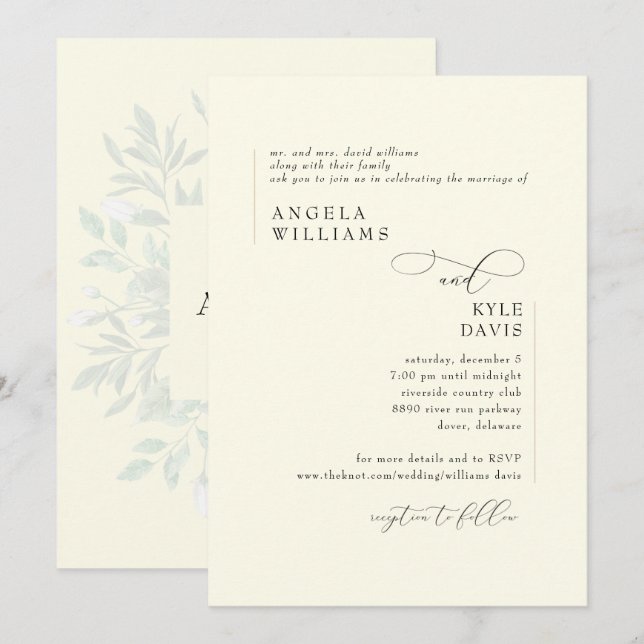 Invitación Moderna vegetación amarilla Novia Padres Bodas (Anverso / Reverso)