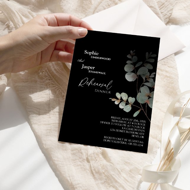 Invitación Moderna vegetación Boda negro ensayar cena (Subido por el creador)