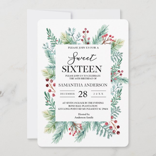 Invitación Moderna vegetación del marco de hojas de invierno (Anverso)