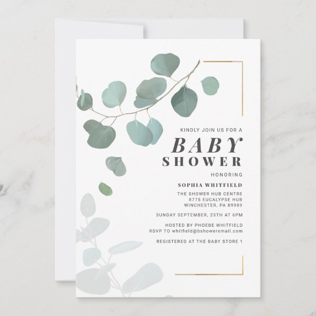 Invitación Moderna vegetación Eucalyptus Baby Shower Botánico (Anverso)