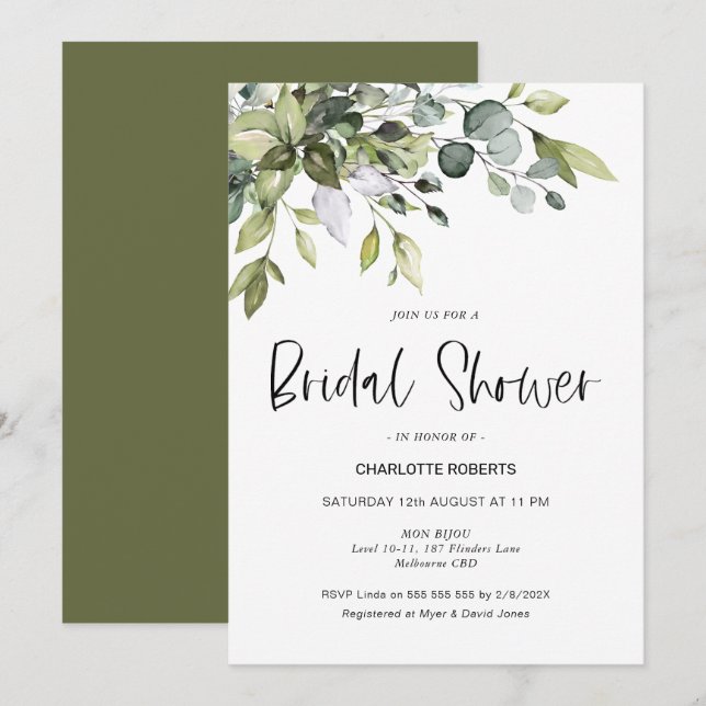 Invitación Moderna vegetación Foliage Bridal Shower Invitació (Anverso / Reverso)