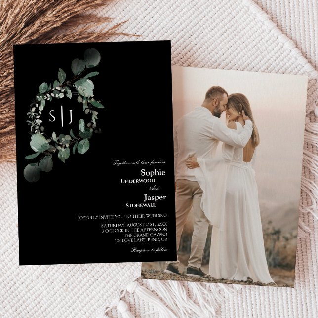Invitación Moderna vegetación Monograma negro Boda de fotogra (Subido por el creador)
