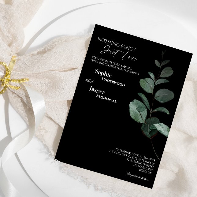 Invitación Moderna vegetación negro nada brillante Boda (Subido por el creador)