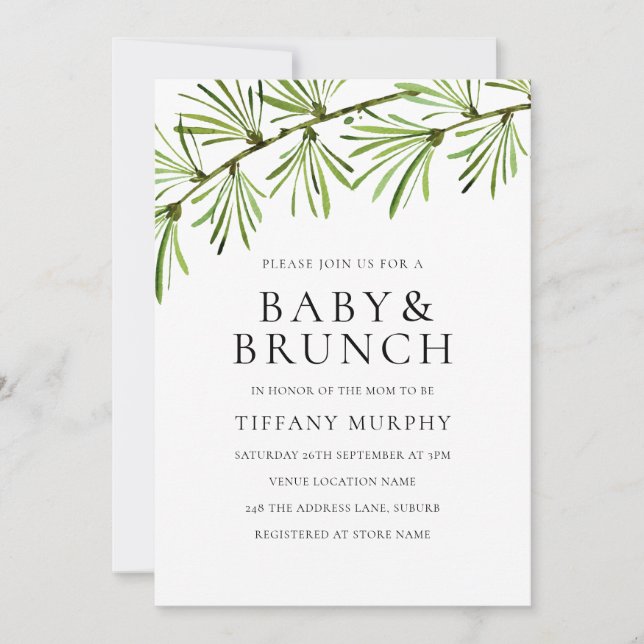 Invitación Moderna vegetación Neutral Baby Shower Brunch Invi (Anverso)