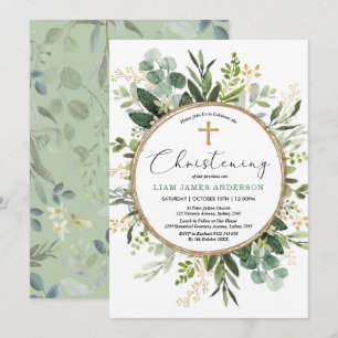 Invitación Moderna vegetación Oro hojas botánicas Christening