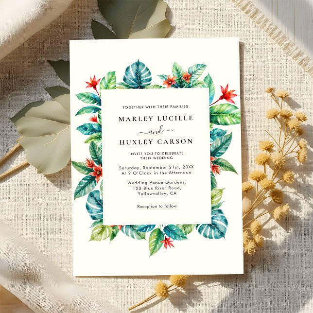 Invitación Moderna vegetación tropical Boda de verano (Subido por el creador)