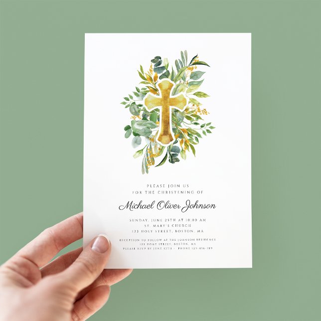 Invitación Moderna vegetación verde botánica cruza la cristia (Subido por el creador)