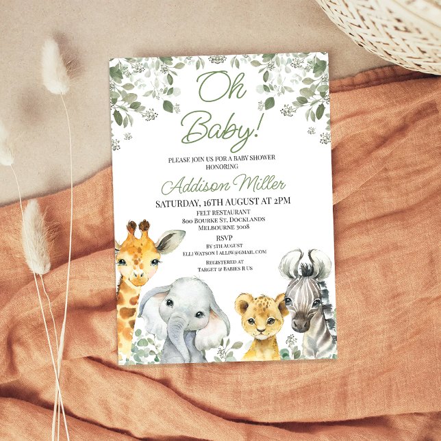 Invitación Moderna vegetación verde Foliage Safari Baby Showe (Greenery Safari Baby Shower Invitation, Foliage Safari Baby Shower Invitation, Jungle Themed)