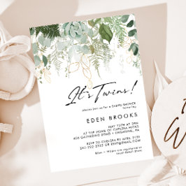 Invitación Moderna vegetación y Baby Shower de los gemelos de