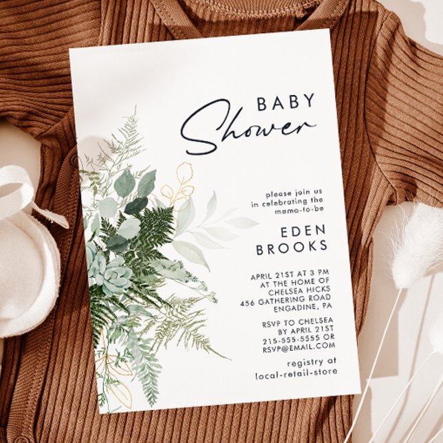 Invitación Moderna vegetación y Baby Shower Gold (Subido por el creador)