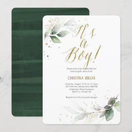 Invitación Moderna, verde, acuarela, ducha de bebé