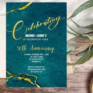 Invitación moderna verde y dorada para el 50º aniv