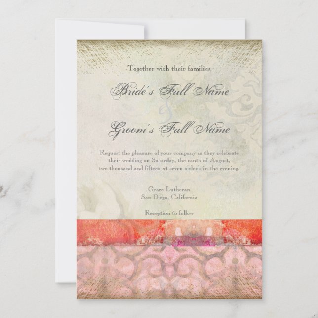 Invitación Moderna Vintage Barroco Swirls Bodas Sueños, Rosa (Anverso)