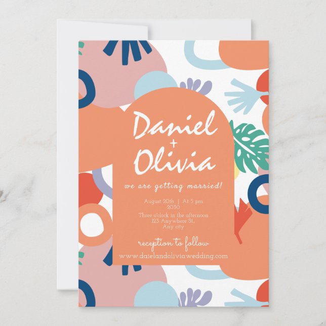 Invitación Moderna visualización del patrón forestal con Boda (Anverso)