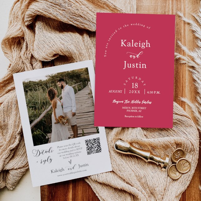 Invitación Moderna Viva Magenta Boho Boda QR Code Photo (Subido por el creador)