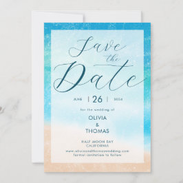 Invitación Moderna Waves Beach Photo Wedding Salvar la fecha