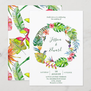 Invitación Moderna Wreath de color de agua tropical