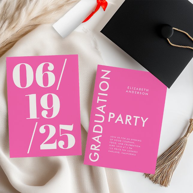 Invitación Moderna y audaz fiesta de graduación en rosa calie (Subido por el creador)