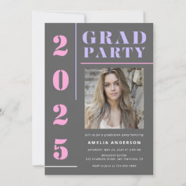Invitación Moderna y audaz tipografía Gris Photo Graduation P