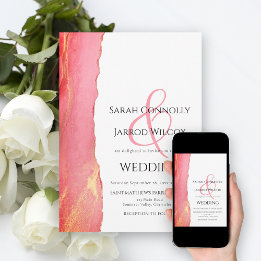Invitación moderna y brillante a una boda rosa de