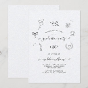 Invitación Moderna y caprichosa fiesta de graduación de Doodl