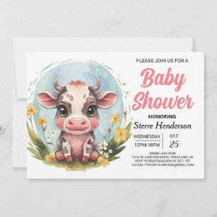 Invitación Moderna y caprichosa Moda Cow Baby Shower