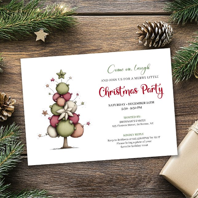 Invitación moderna y caprichosa para la fiesta del (Modern Whimsical Christmas Tree Party Invitation)