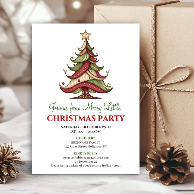 Invitación moderna y caprichosa para una fiesta ju (Modern whimsical Christmas tree party invitation)