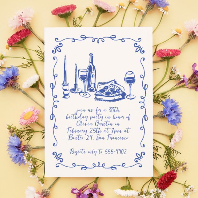 Invitación Moderna y caprichosa Pizza Wine Doodle Birthday Pa (Subido por el creador)