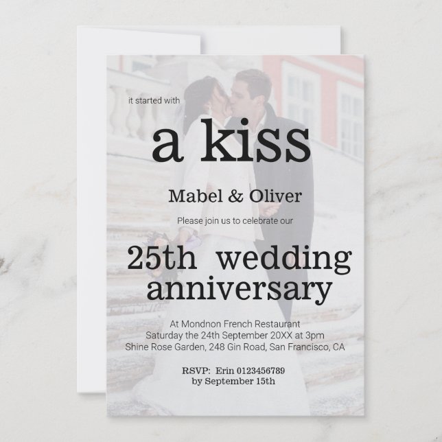 Invitación moderna y chic para aniversario de boda (Anverso)