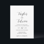 Invitación Moderna y contemporánea boda elegante blanca y neg<br><div class="desc">Invitaciones de boda contemporáneas en blanco y negro con un diseño sencillo y minimalista con sus nombres en un guión elegante de caligrafía y los detalles de su boda en un formato moderno.</div>