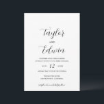 Invitación Moderna y contemporánea boda elegante blanca y neg<br><div class="desc">Invitaciones de boda contemporáneas en blanco y negro con un diseño sencillo y minimalista con sus nombres en un guión elegante de caligrafía y los detalles de su boda en un formato moderno.</div>