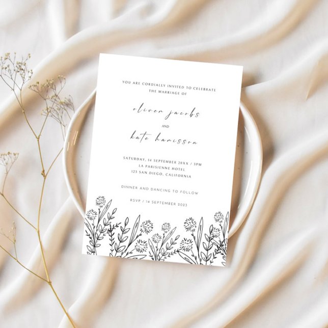 Invitación Moderna y Delicada Boda de Flor Silvestre Blanco y (Subido por el creador)
