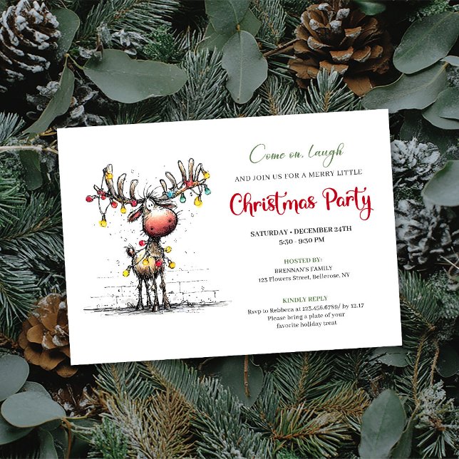 Invitación moderna y divertida de fiesta de Navida (Modern funny reindeer Christmas party invitation

)