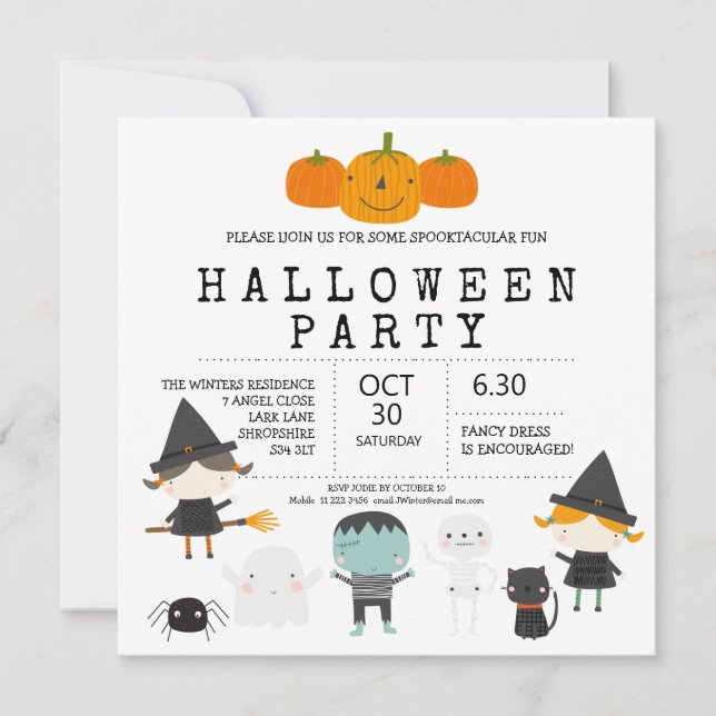 Invitación Moderna y divertida familia Halloween fiesta Invit (Anverso)