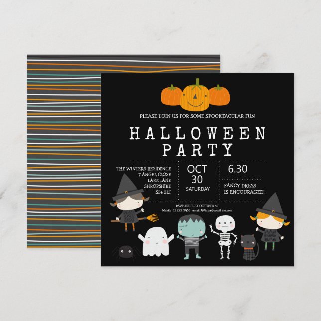 Invitación Moderna y divertida familia Halloween fiesta Invit (Anverso / Reverso)