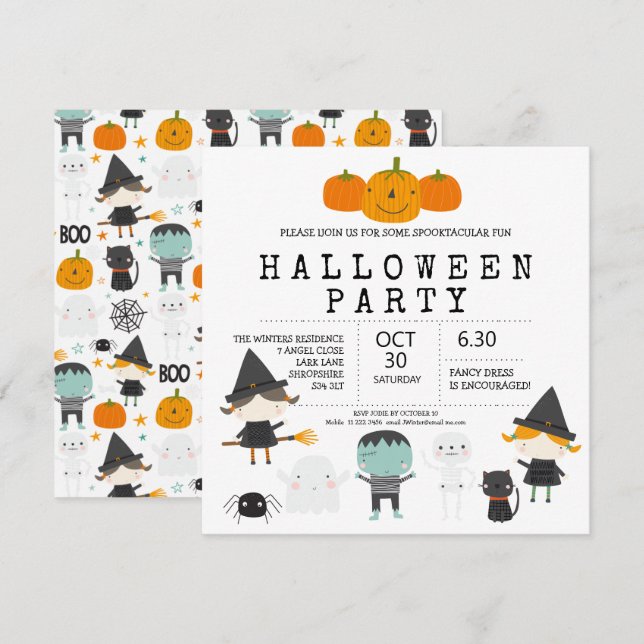 Invitación Moderna y divertida familia Halloween fiesta Invit (Anverso / Reverso)