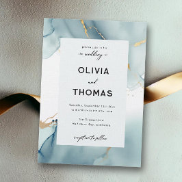 Invitación Moderna Y Dusty Blue Elegant Frame Beach Wedding