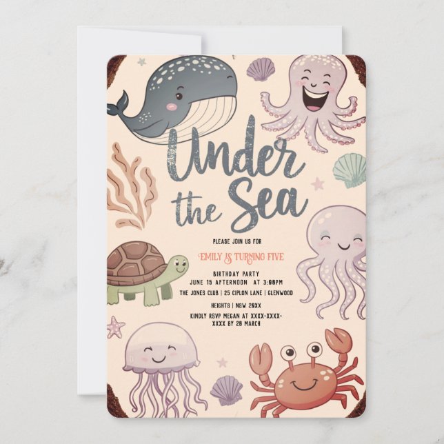 Invitación Moderna y elegante acuarela bajo el cumpleaños del (Anverso)