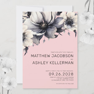 Invitación Moderna y elegante acuarela Boda floral rosa
