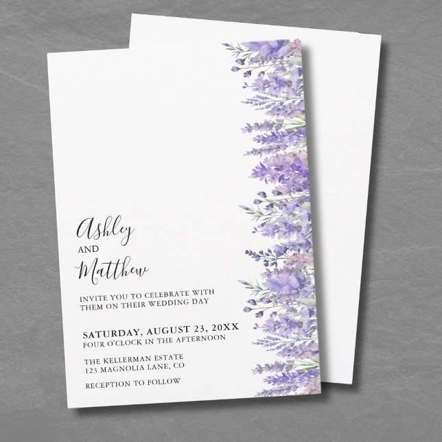 Invitación Moderna y elegante acuarela Boda morado floral (Modern Elegant Watercolor Lavender Floral Wedding Invitation)