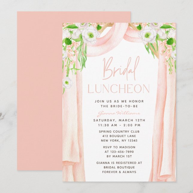 Invitación Moderna y elegante acuarela Floral Bridal Luncheon (Anverso / Reverso)